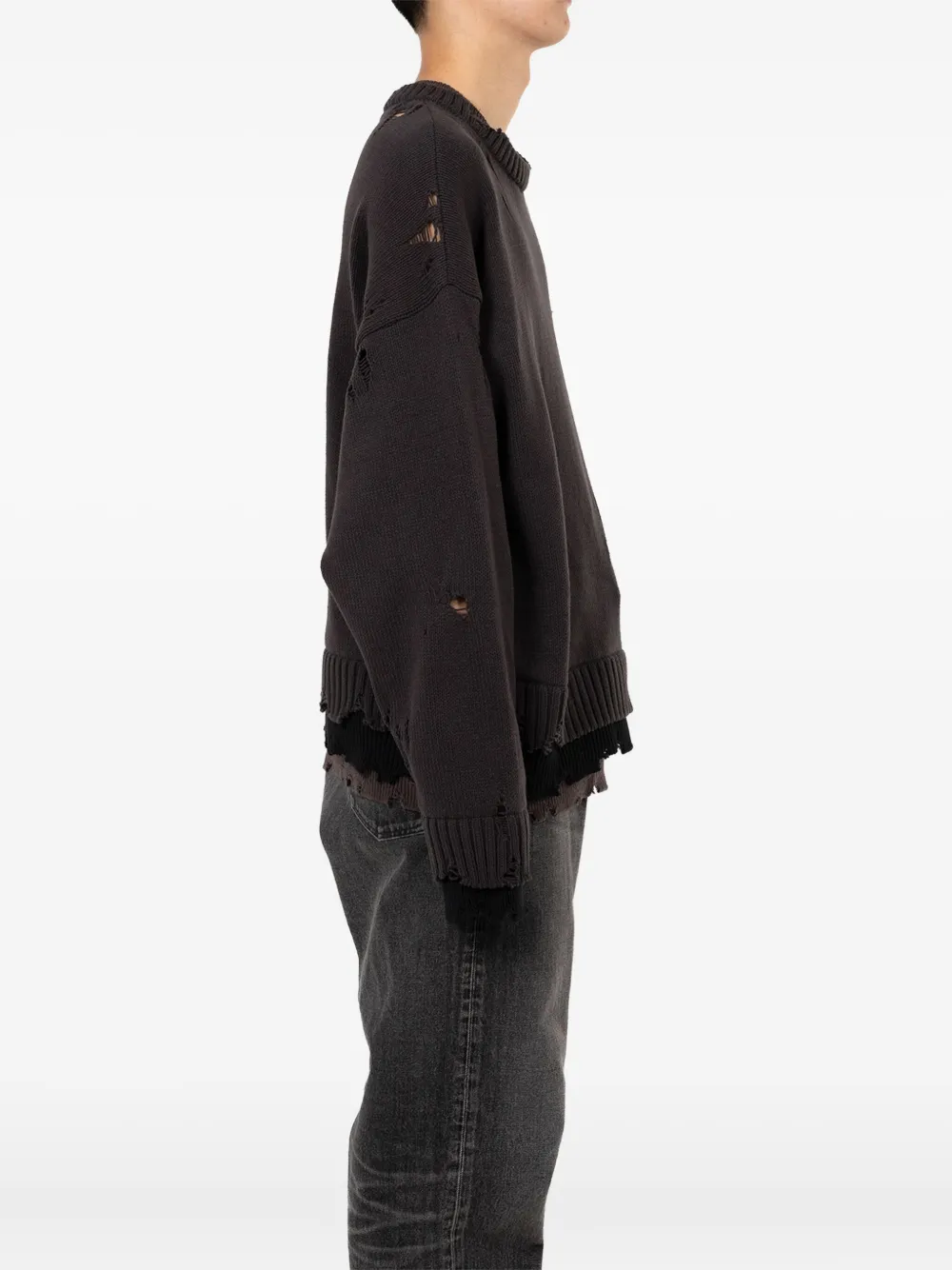 Miharayasuhiro Distressed Layered Sweater In Brown