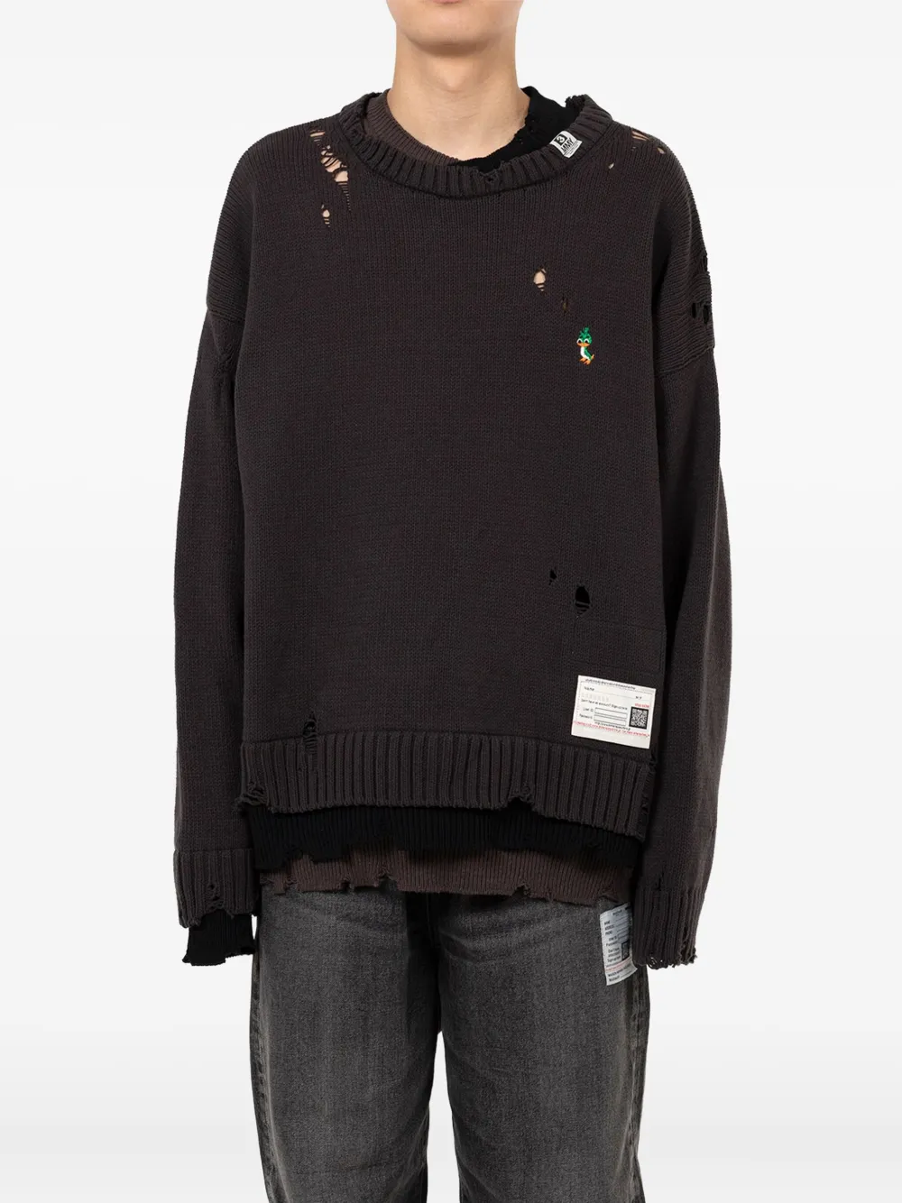 Miharayasuhiro Distressed Layered Sweater In Brown