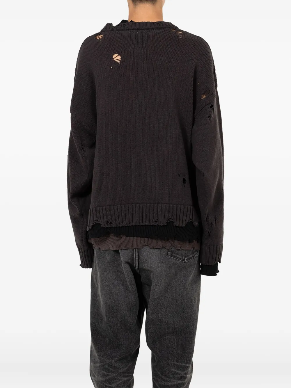 Miharayasuhiro Distressed Layered Sweater In Brown