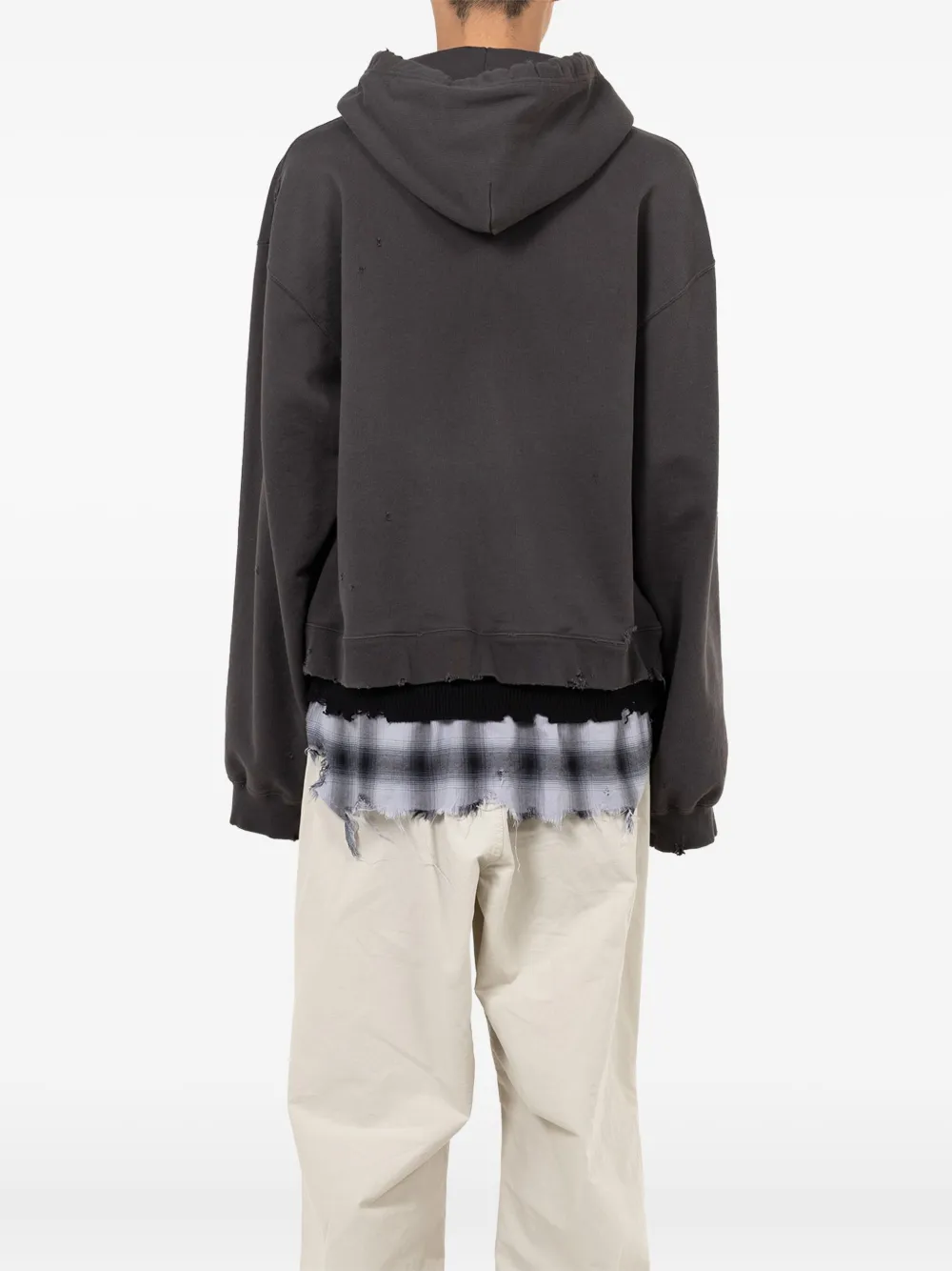 Miharayasuhiro Layered Distressed Hoodie In Black
