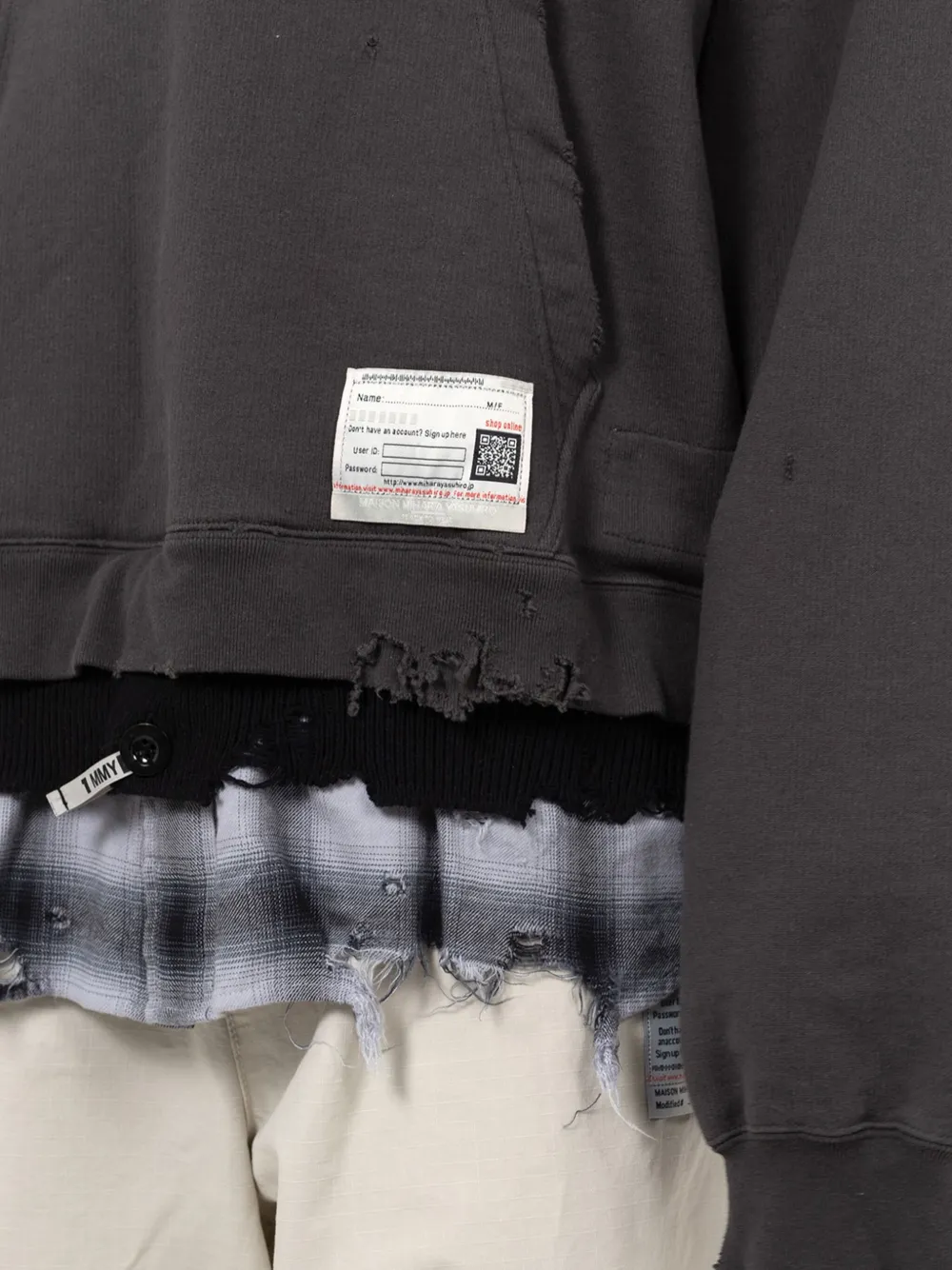 Miharayasuhiro Layered Distressed Hoodie In Black