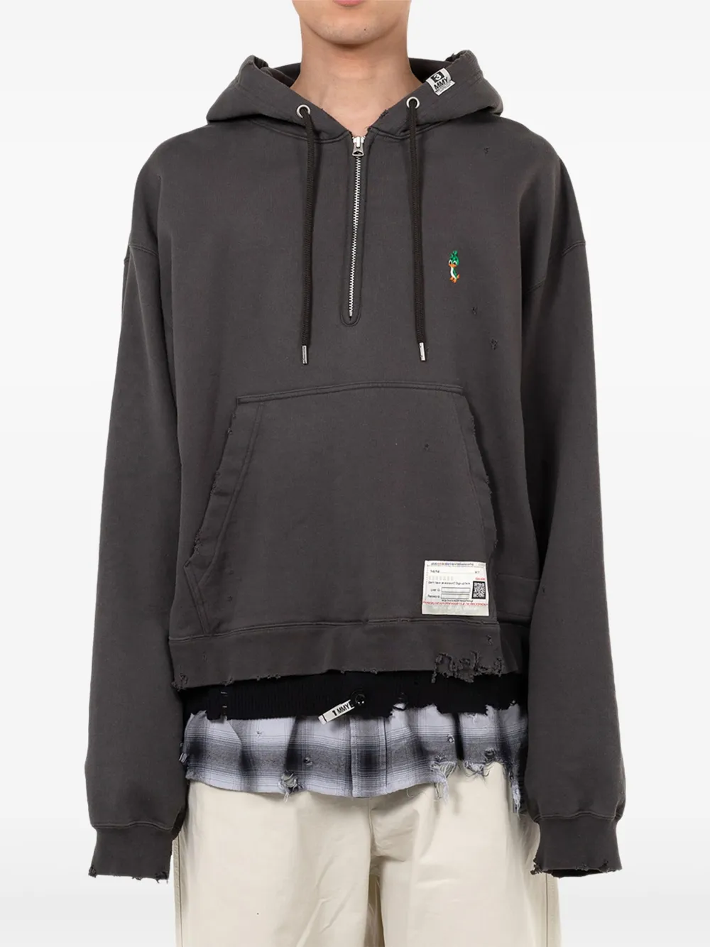 Miharayasuhiro Layered Distressed Hoodie In Black