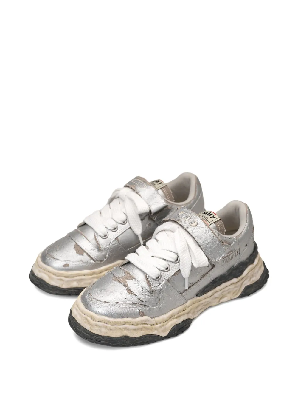Maison MIHARA YASUHIRO Keith torn-film lace-up sneakers Silver