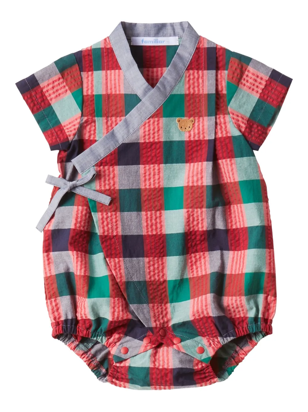 familiar checked wrap bodysuit | Red | Image 1