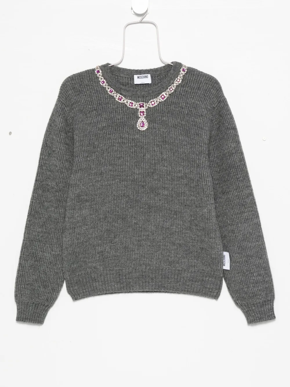 Moschino jewel-embellished ribbed sweater - Grigio