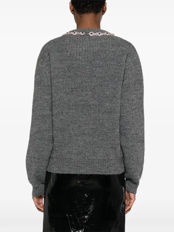 Moschino jewel-embellished Ribbed Sweater | Grey | FARFETCH