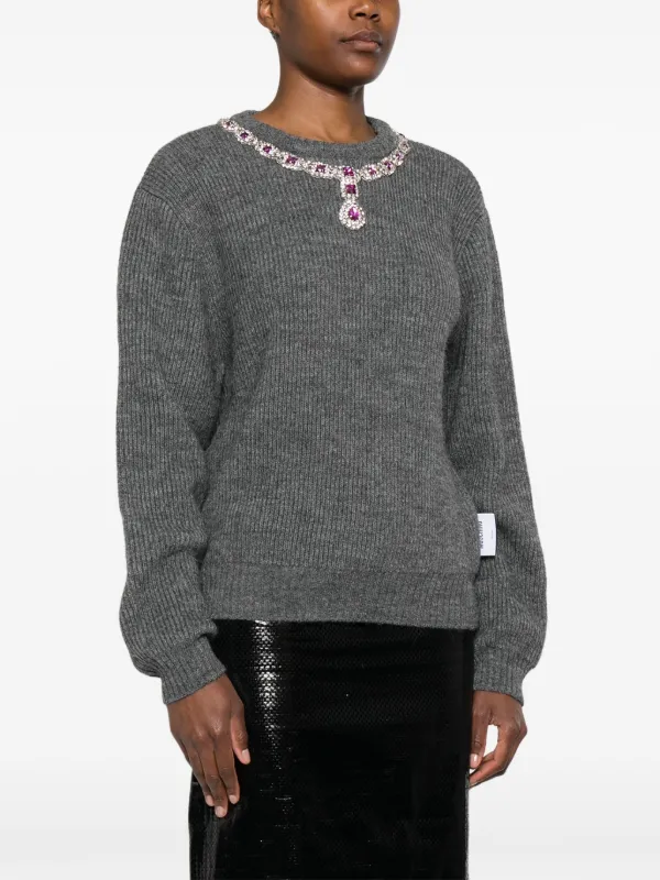 Moschino jewel-embellished Ribbed Sweater | Grey | FARFETCH
