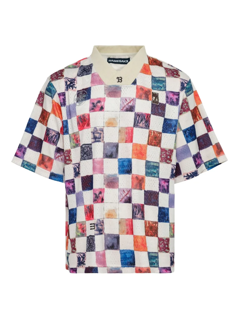 Namesake Patchwork-print Checkered T-shirt In Neutral