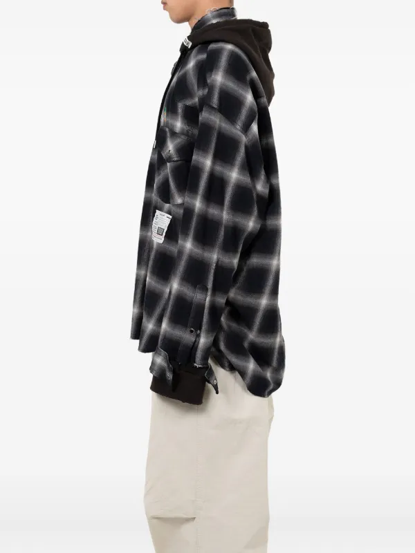 Maison MIHARA YASUHIRO Hooded Plaid Shirt | Black | FARFETCH