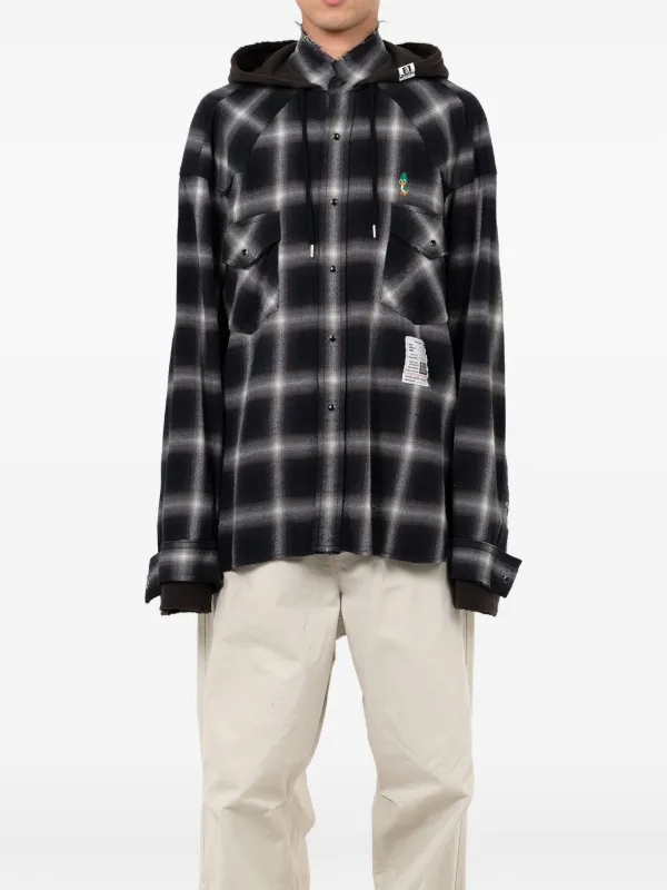 Maison MIHARA YASUHIRO Hooded Plaid Shirt | Black | FARFETCH