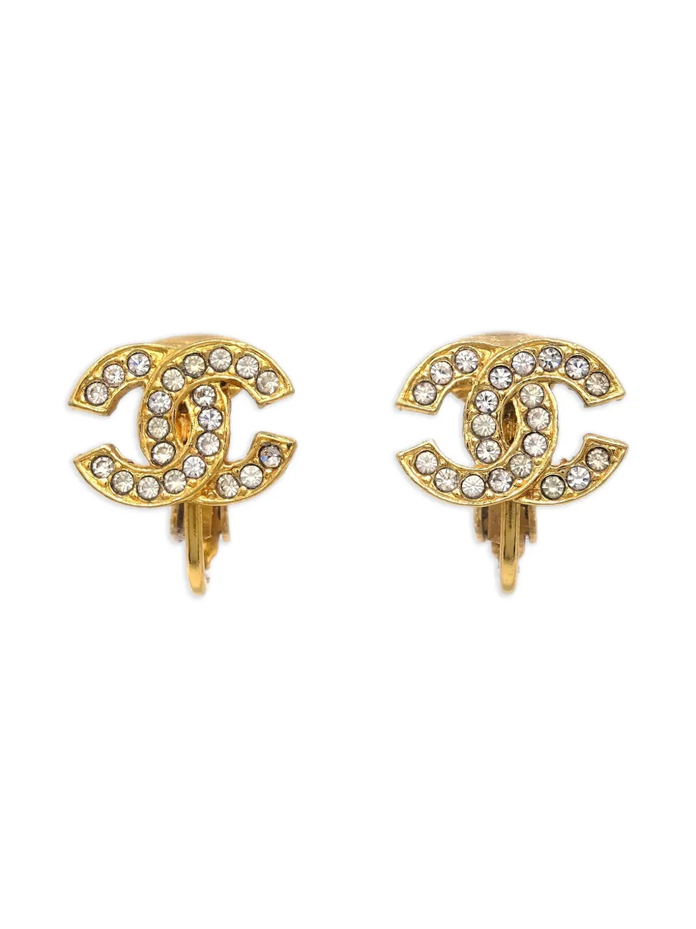 CHANEL Pre-Owned 1990s CC logo crystal clip-on earrings | Gold | Image 1