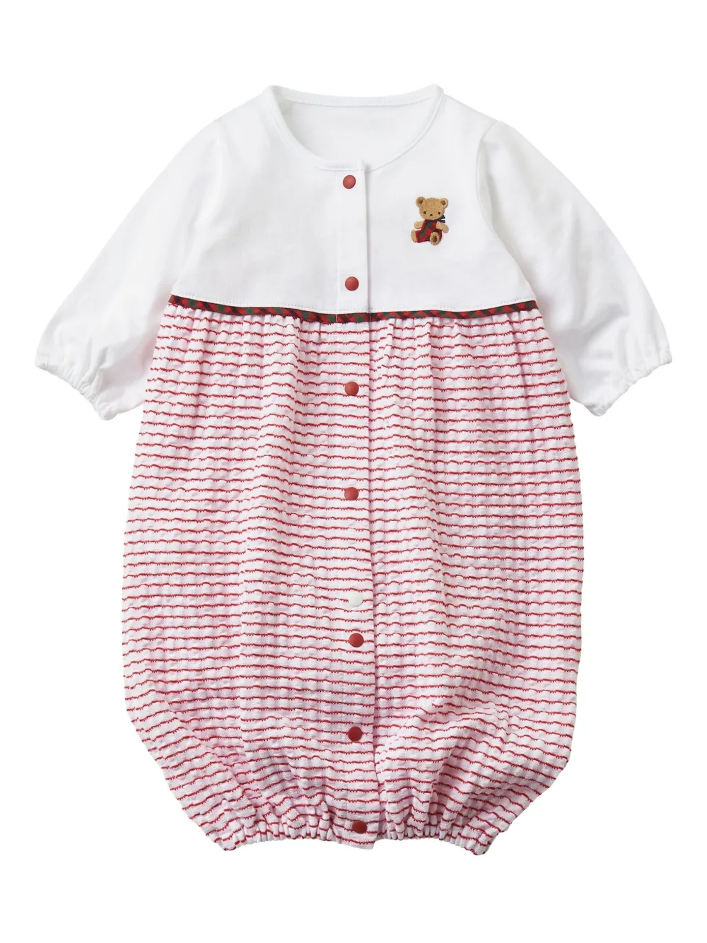 familiar bear-embroidered striped romper | White | Image 1