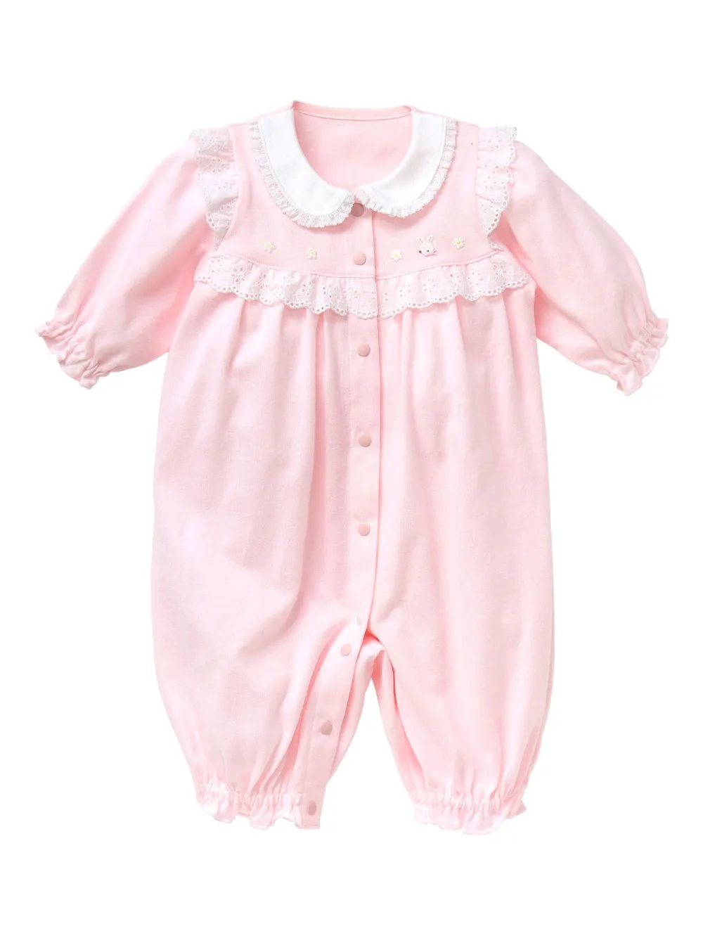 familiar lace-trim romper | Pink | Image 1