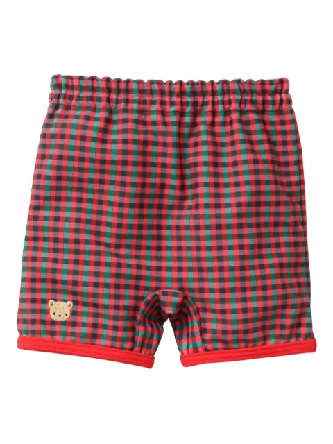 familiar check-pattern swim shorts