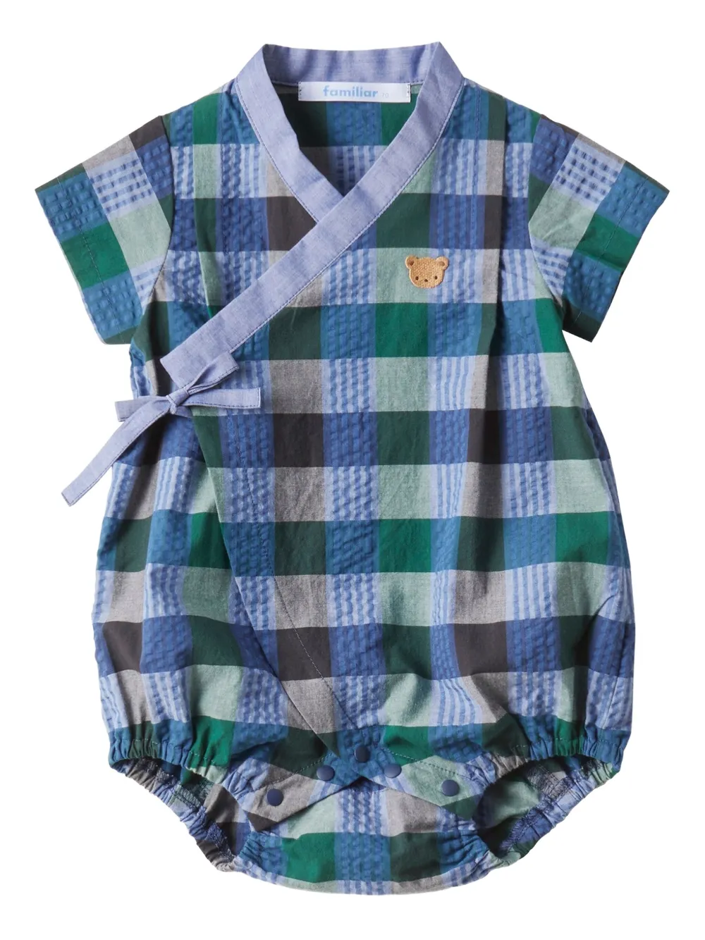 familiar checked wrap bodysuit | Blue | Image 1