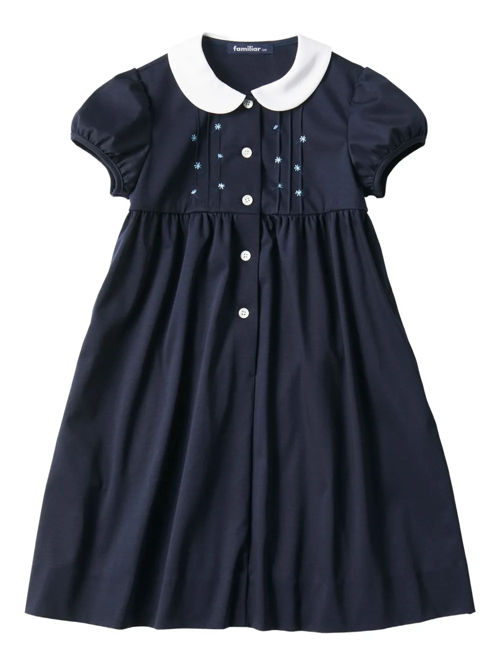 familiar Peter Pan-collar embroidered dress | Blue | Image 1