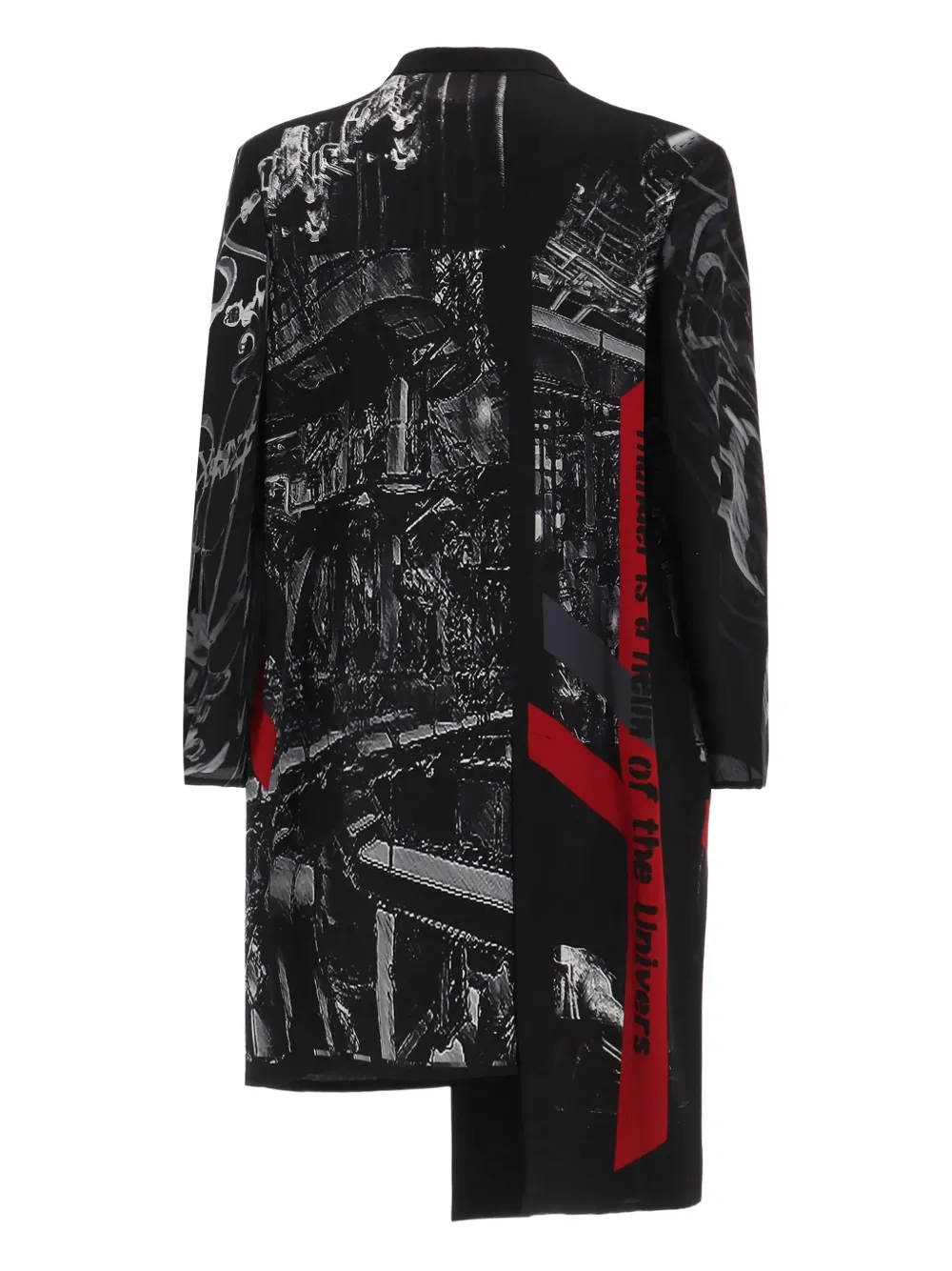 Yohji Yamamoto Thunder asymmetrische jas met print Zwart