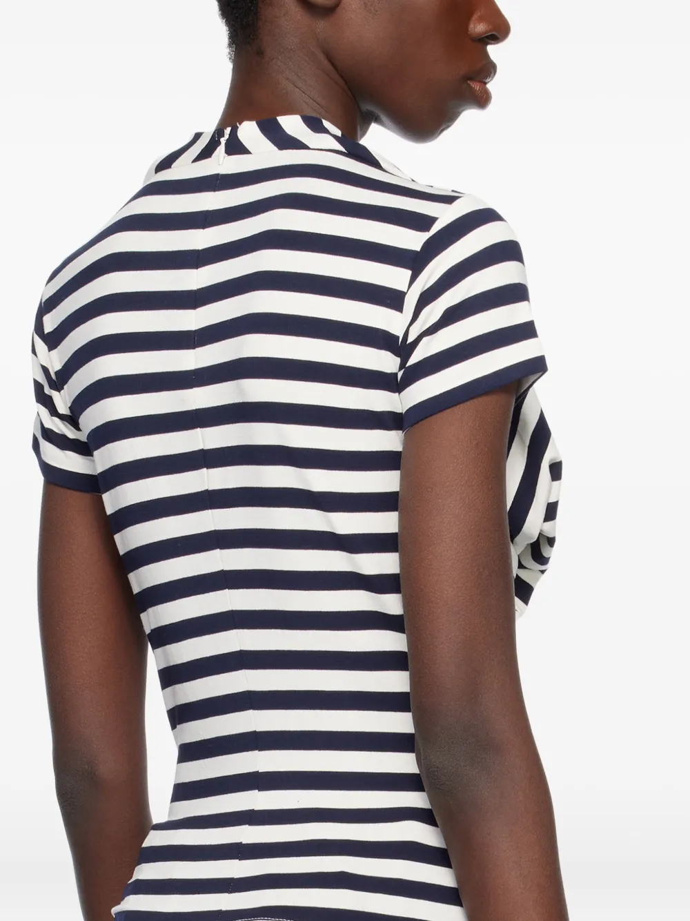 Pushbutton Striped Pleated T-shirt In White