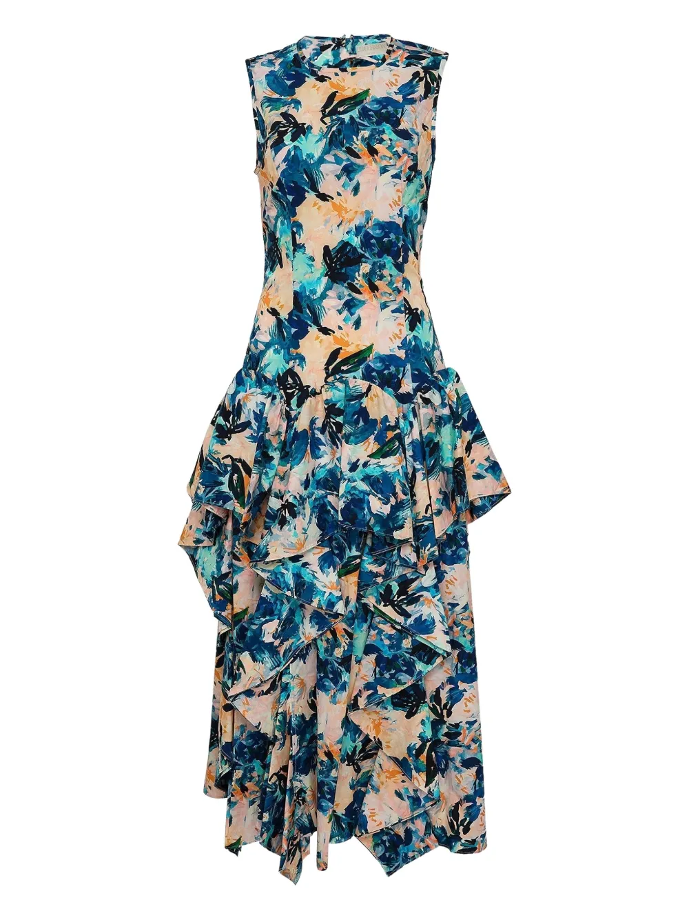 Ulla Johnson Adeline asymmetrische jurk met bloemenprint en ruches Blauw