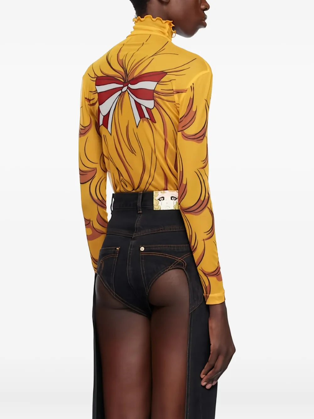 Pushbutton Illustration-print Turtleneck Top In Yellow