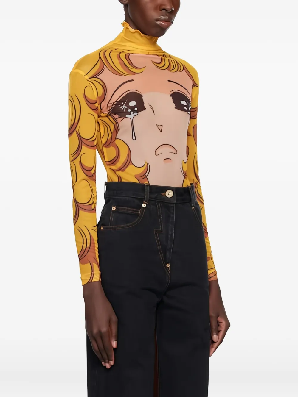 Pushbutton Illustration-print Turtleneck Top In Yellow