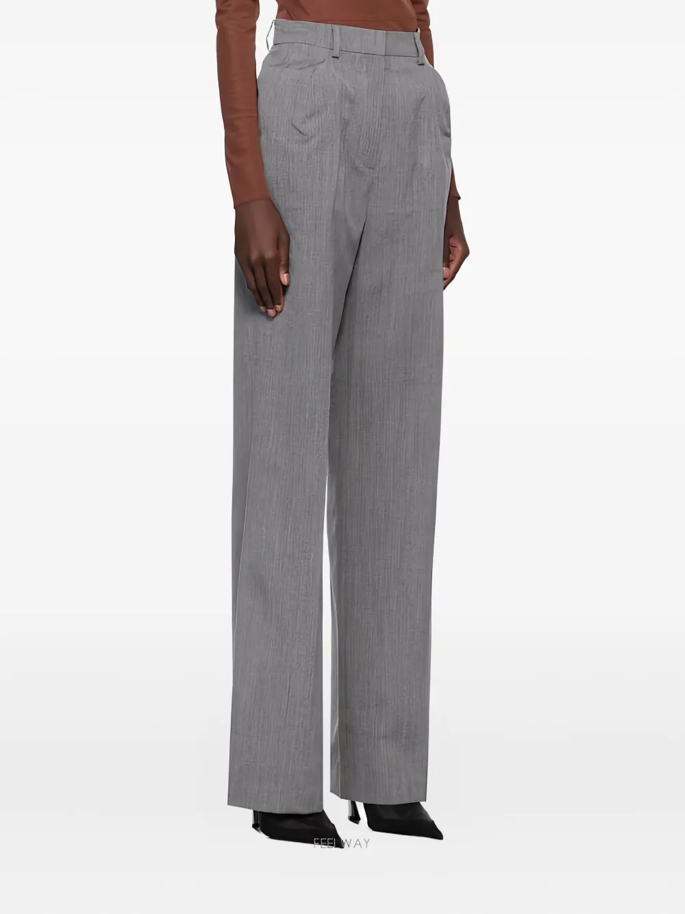  Pushbutton Pinstriped Straight-leg Trousers - Grey 