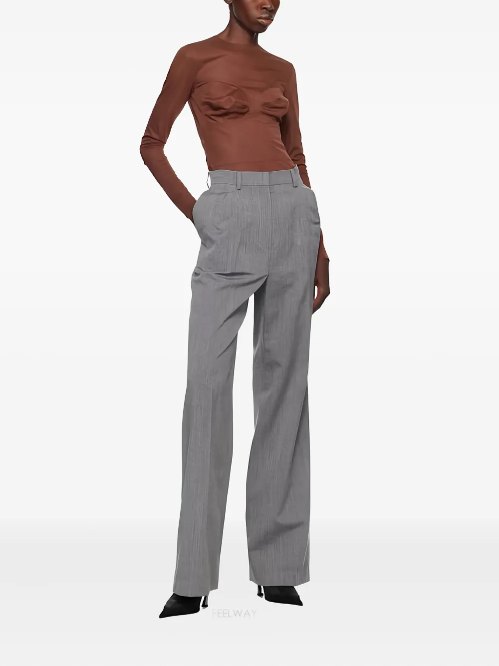 PushBUTTON Straight broek met krijtstreep - Grijs