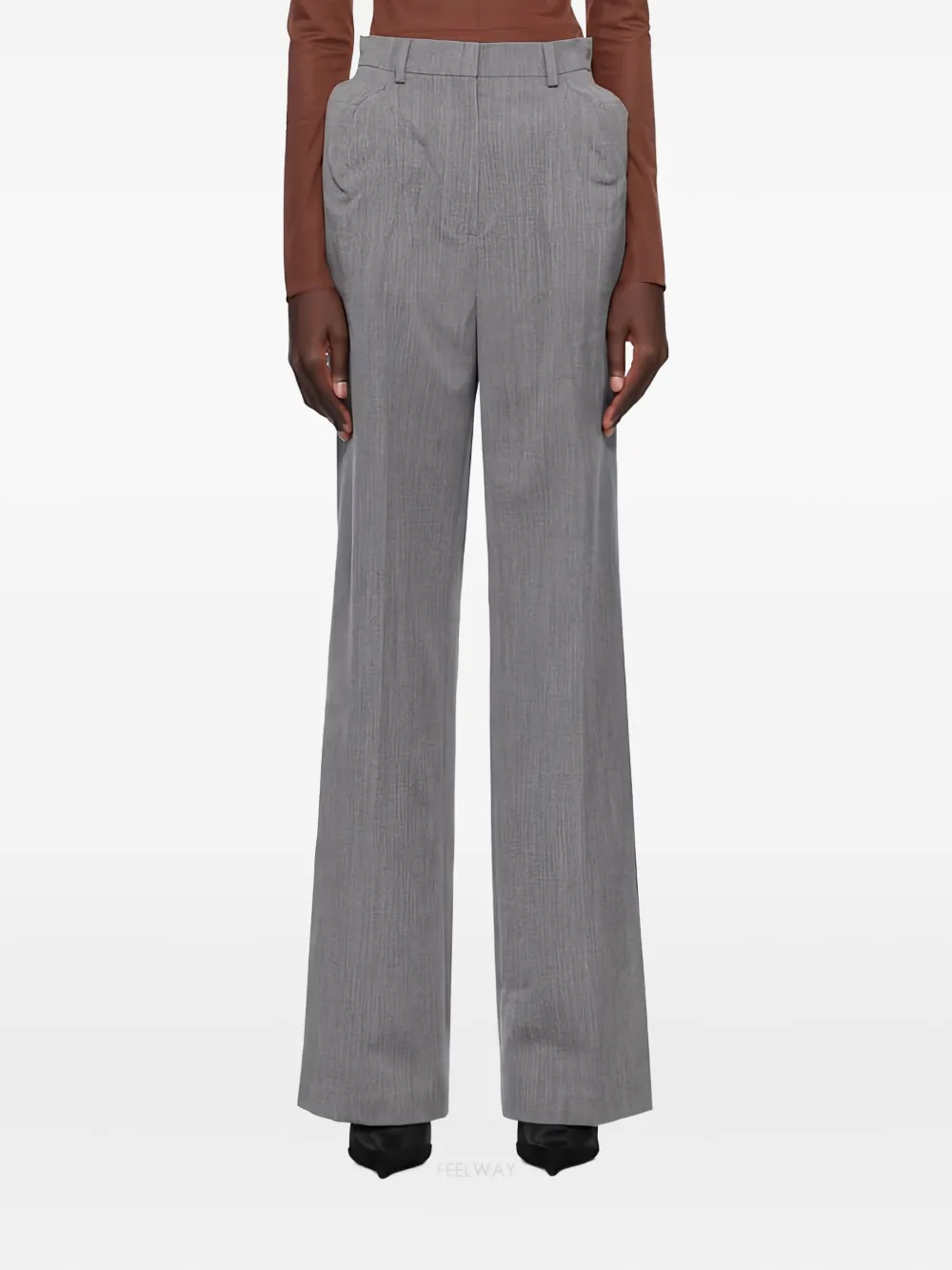 pushBUTTON pinstriped straight-leg trousers | Grey | Image 1