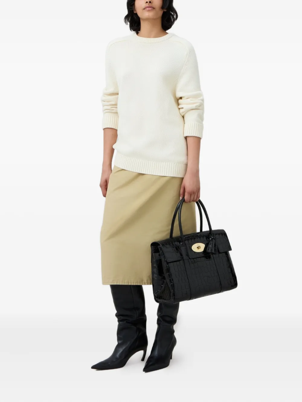 Mulberry Bayswatter shopper met krokodillen-reliëf - Zwart