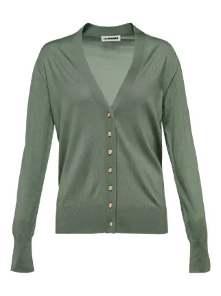 JIL SANDER ジルサンダー シルク混Vネックカーディガン 44 Jil Sander v-neck Cardigan | Green | FARFETCH