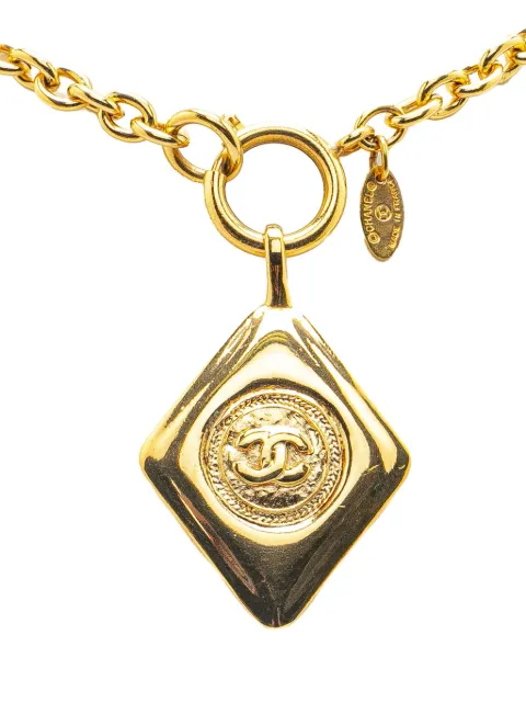 CHANEL Pre-Owned 1970-1980 Gold Plated CC Diamond Shape Pendant Necklace costume necklace