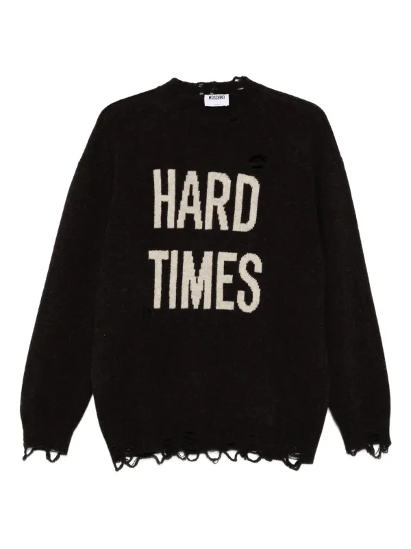 Moschino Distressed Crew-neck Sweater in Brown