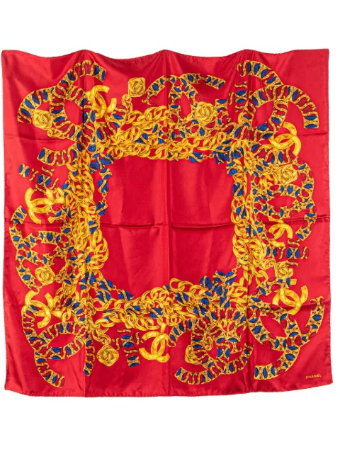 CHANEL Pre-Owned 20th Century CC Jewel and Chain Print Silk Scarf scarves