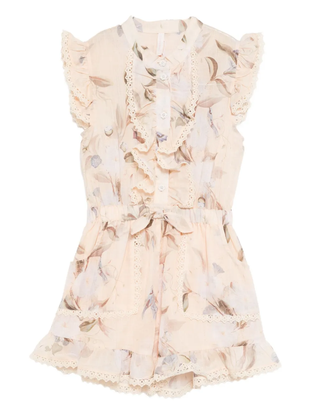 Zimmermann Kids' Cascadian Floral-print Playsuits In Neutral