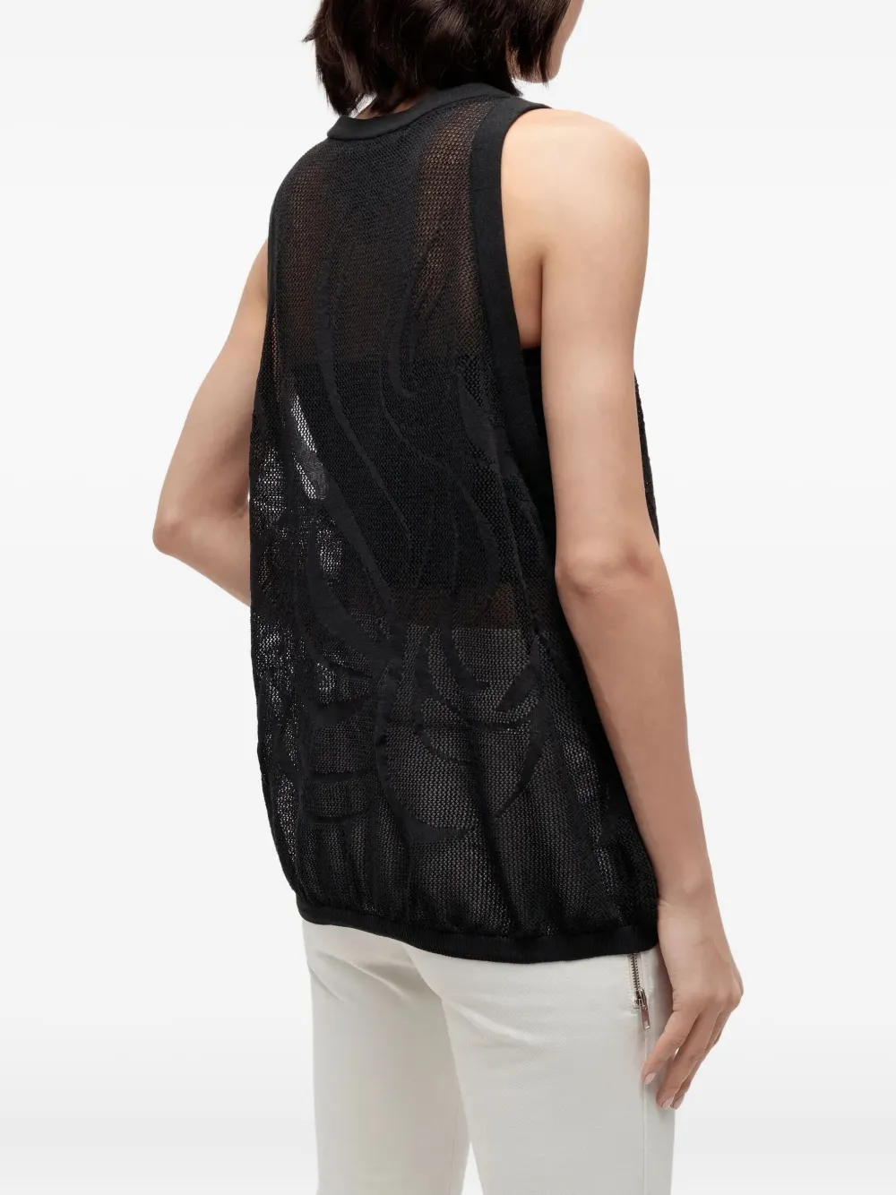 Pushbutton Floral-embellished Tank Top In Black