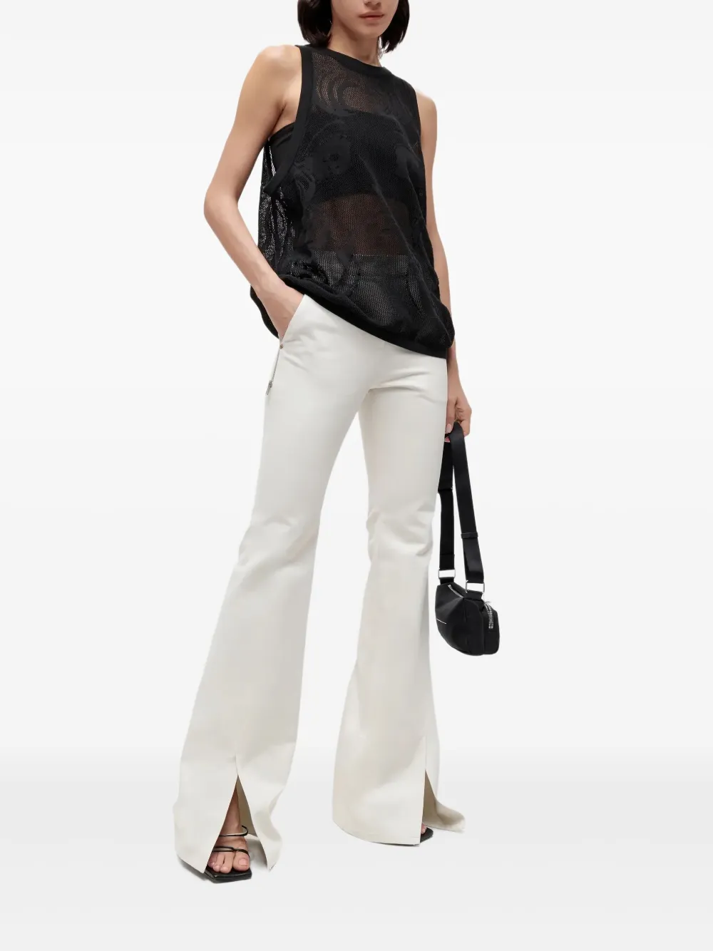 Pushbutton Floral-embellished Tank Top In Black