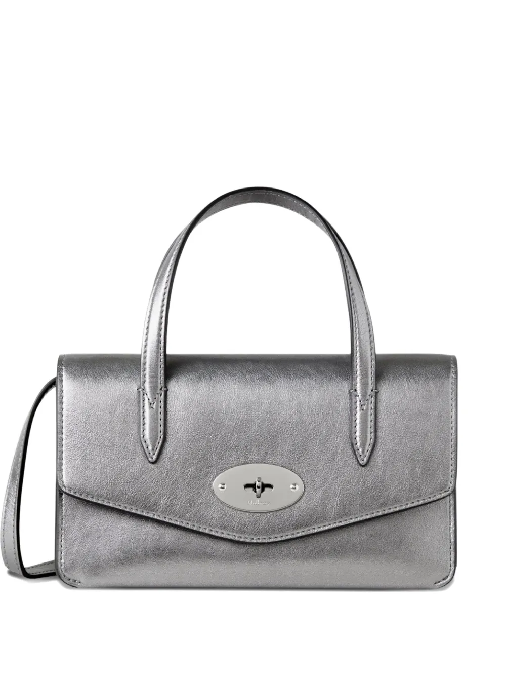 Mulberry Small Darley Metallic Leather Cross Body Bag In Silver