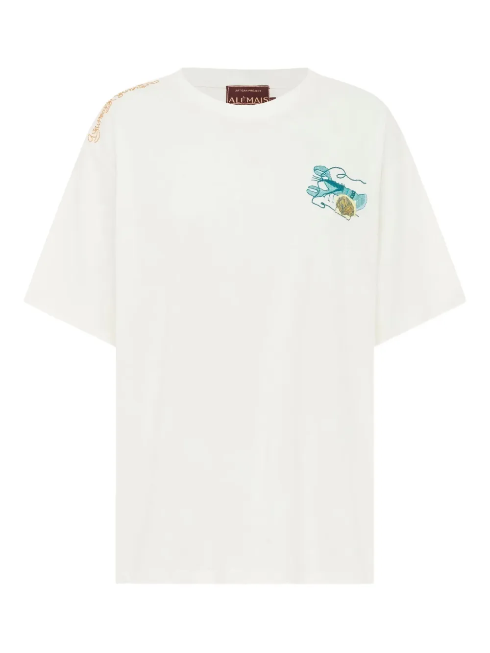ALEMAIS Tide T-shirt met geborduurde kreeft Wit