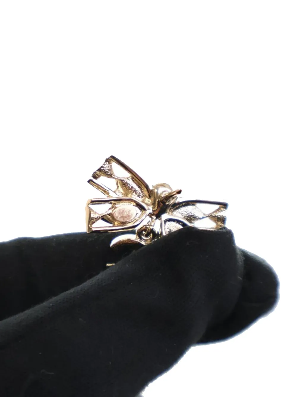 Pre-owned Chanel 2024 Gold Plated Crystal Cc Bow Brooch Costume Brooch