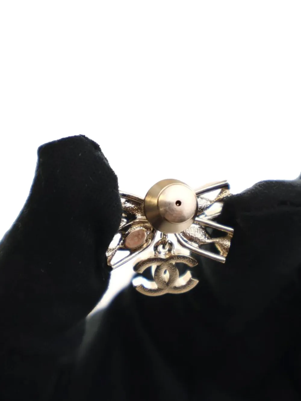 Pre-owned Chanel 2024 Gold Plated Crystal Cc Bow Brooch Costume Brooch