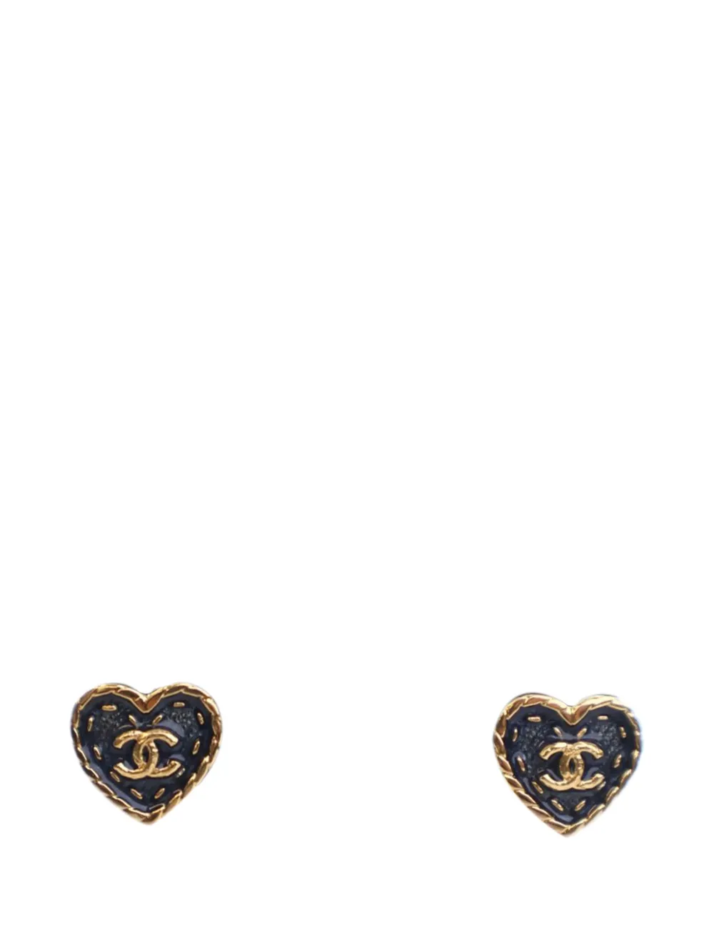 CHANEL Pre-Owned 2024 Enamel CC Heart Push Back Earrings costume earrings | Blue | Image 1