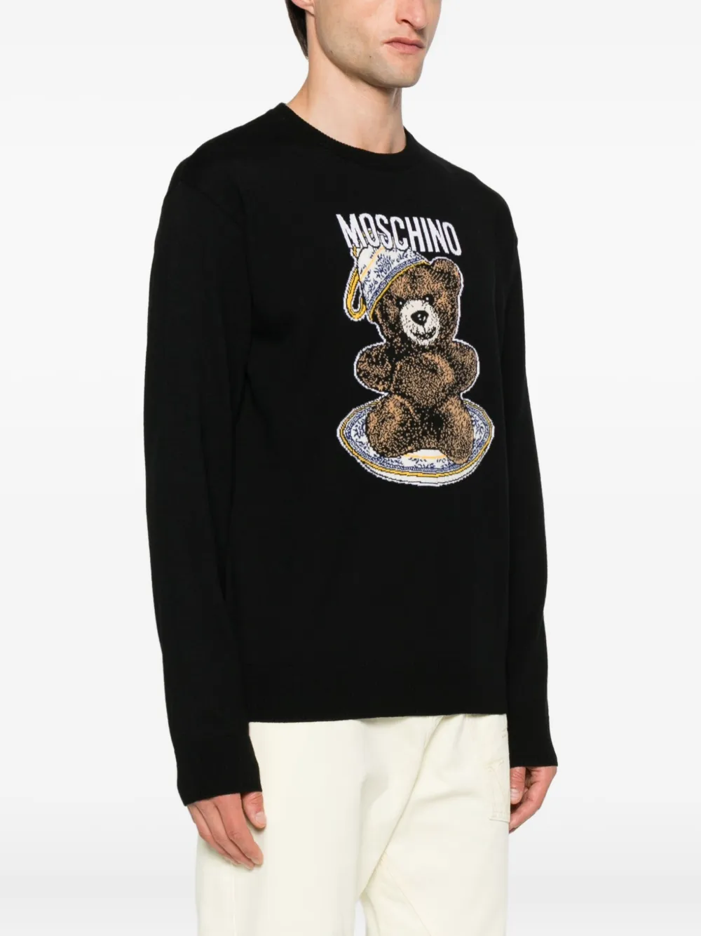 Moschino teddy-intarsia wool jumper Zwart