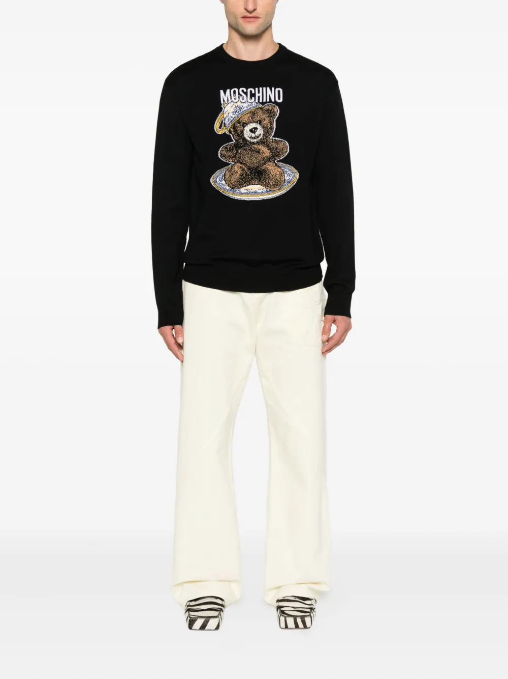 Moschino teddy-intarsia wool jumper Zwart