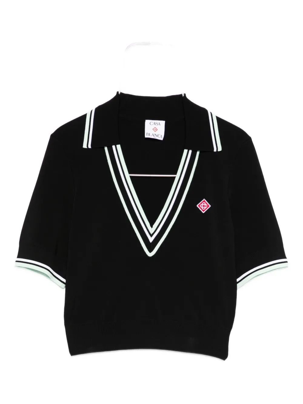 Casablanca Viscose V-neck Polo Shirt In Black