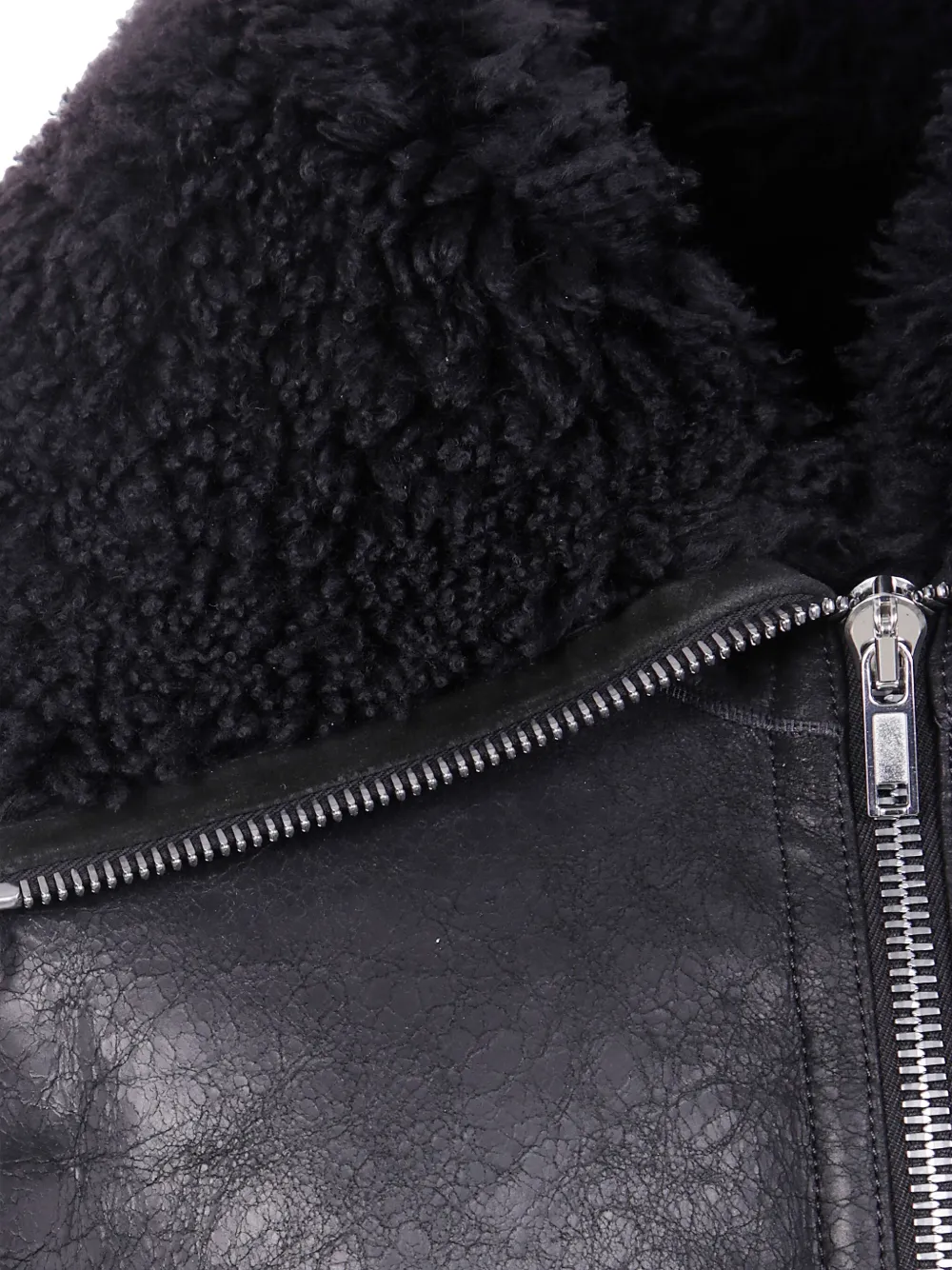 Rick Owens Jack met lammy kraag en rits Zwart