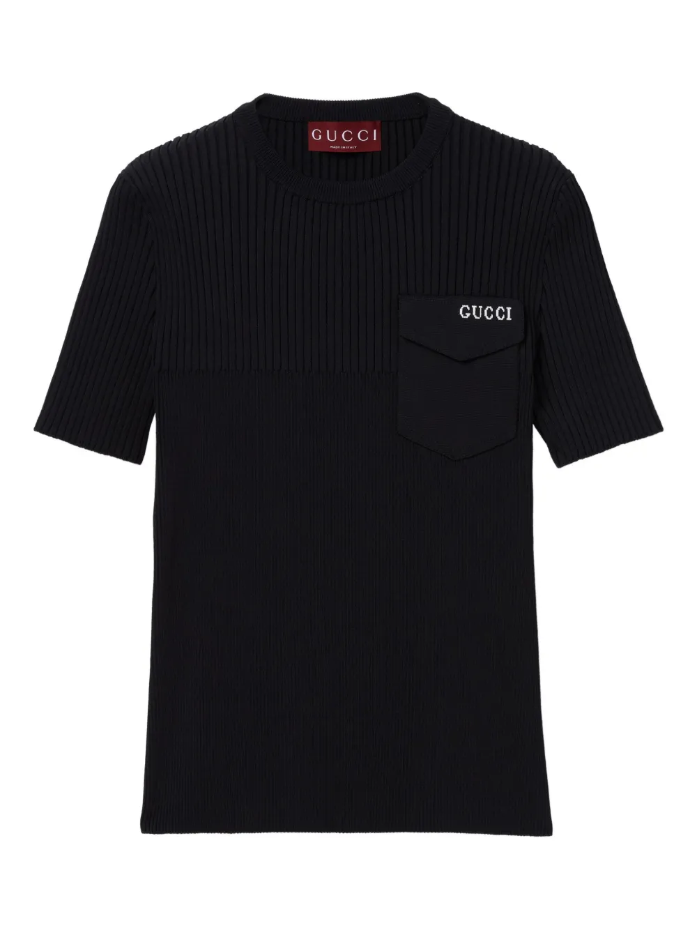 Gucci ribbed-knit breast-pocket Top Zwart