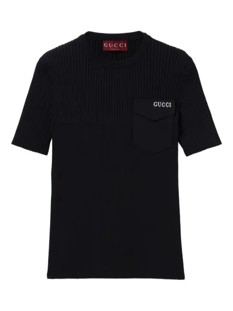 Gucci ribbed-knit breast-pocket Top