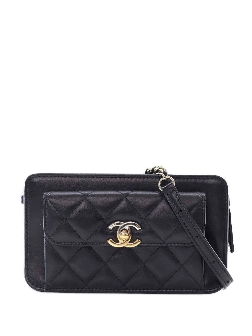 CHANEL Pre-Owned 2019 マトラッセ ラムスキン フロントポケット クラッチウィズチェーン ショルダーバッグ - ブラック CHANEL Pre-Owned 2019 マトラッセ ラムスキン フロントポケット クラッチウィズチェーン ショルダーバッグ - ブラック