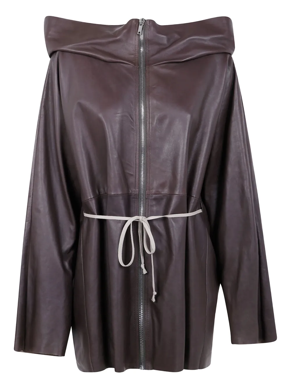 Rick Owens Leren jack met capuchon Bruin