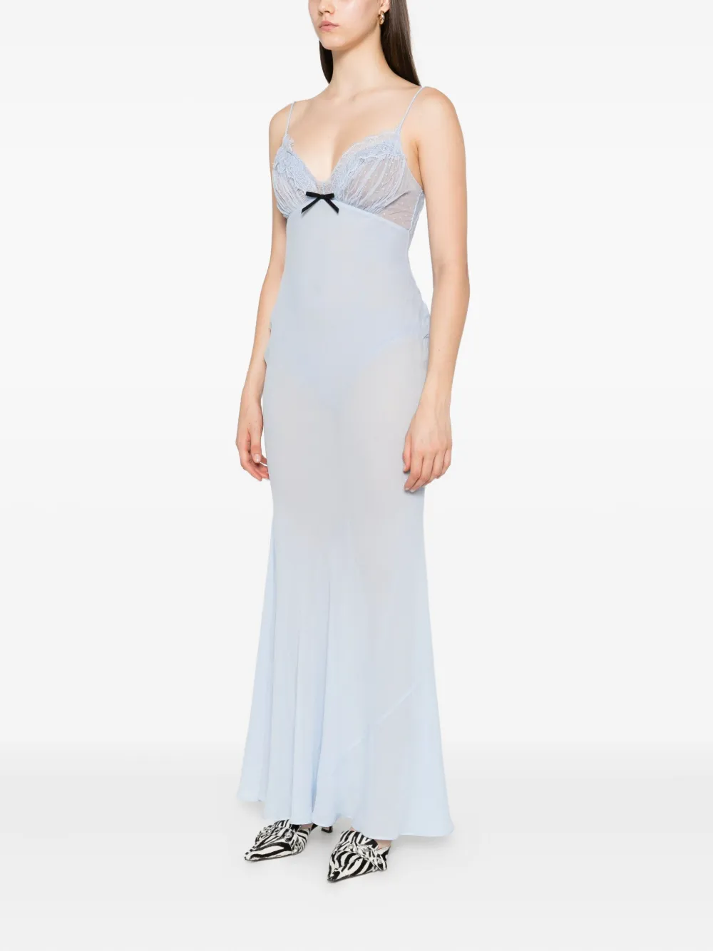 Self-Portrait Maxi-jurk met kanten afwerking Blauw